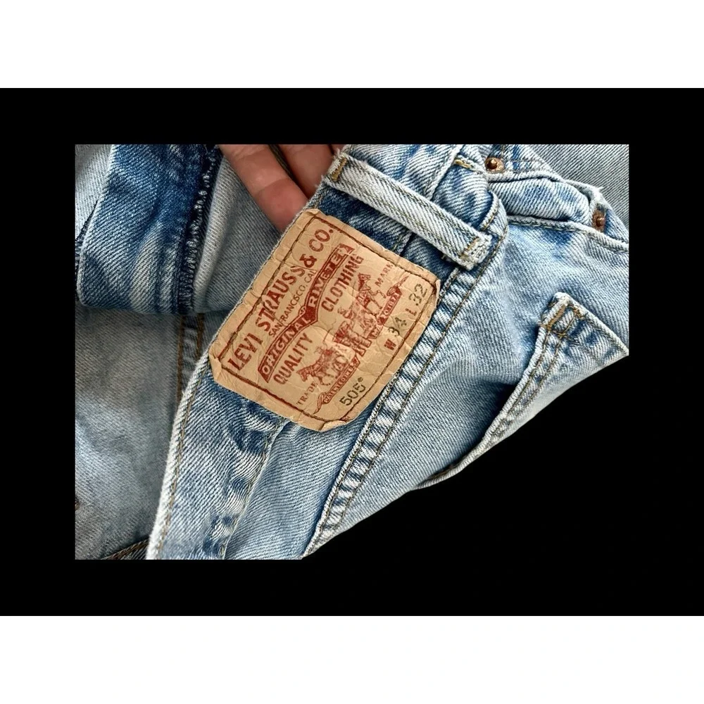 90's Vintage Levi's Jeans Men's 32x29 Blue Light Wash‎ 505 Custom Bottom Hem
